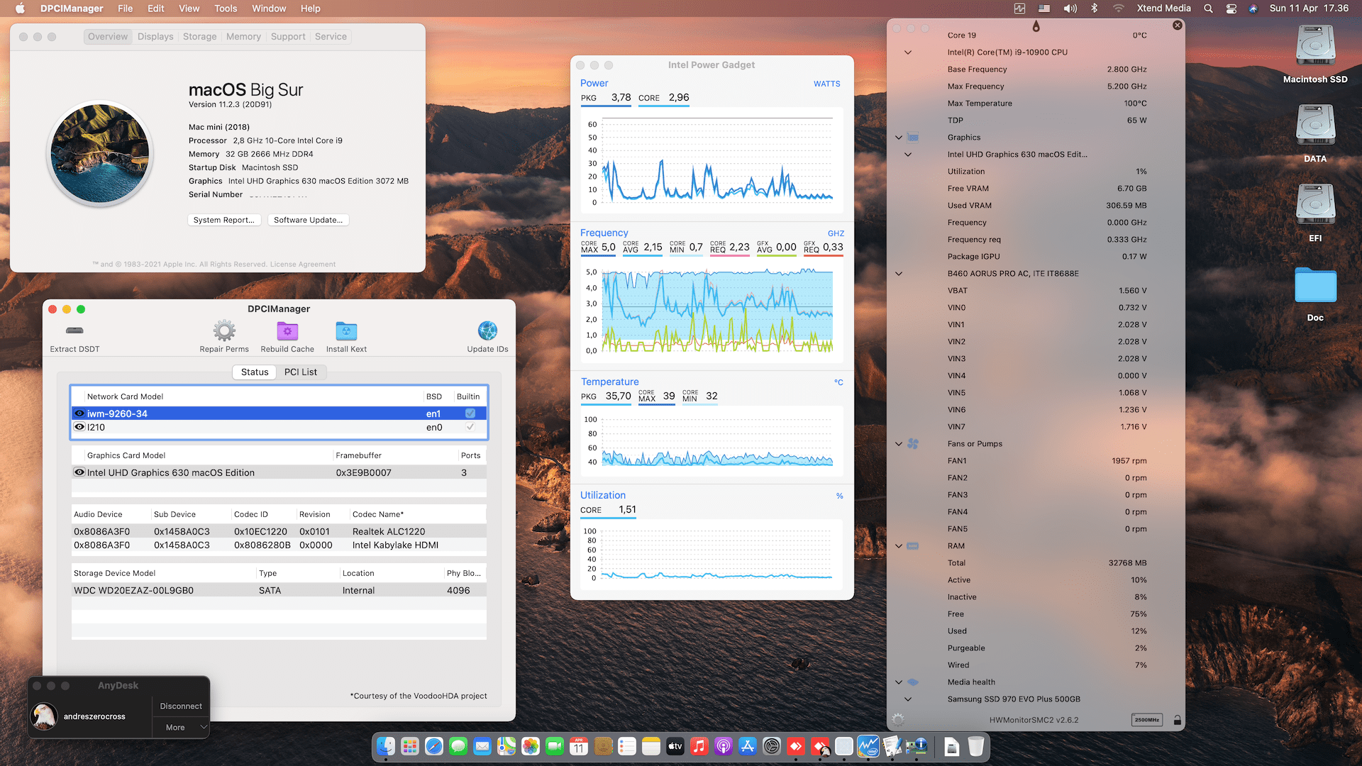 Success Hackintosh macOS Big Sur 11.2.3 Build 20D91 in Gigabyte B460 Aorus Pro AC + Intel Core i9-10900